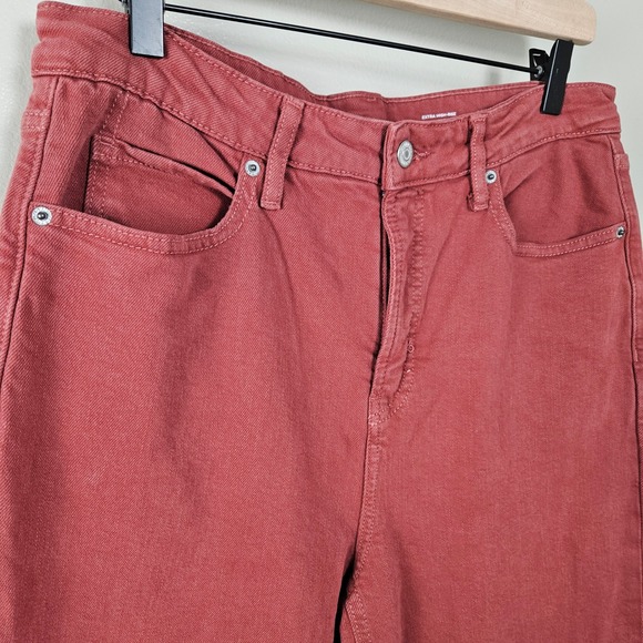 Old Navy Sky Hi Wide Leg Denim Jeans Sz 10 Red Dirt Wash Zip Fly - Picture 3 of 9